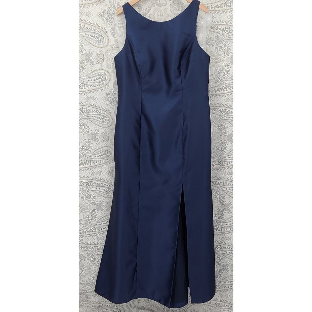 Alfred Sung D770 midnight navy sleeveless satin trumpet gown Size 18 black tie - Picture 3 of 16